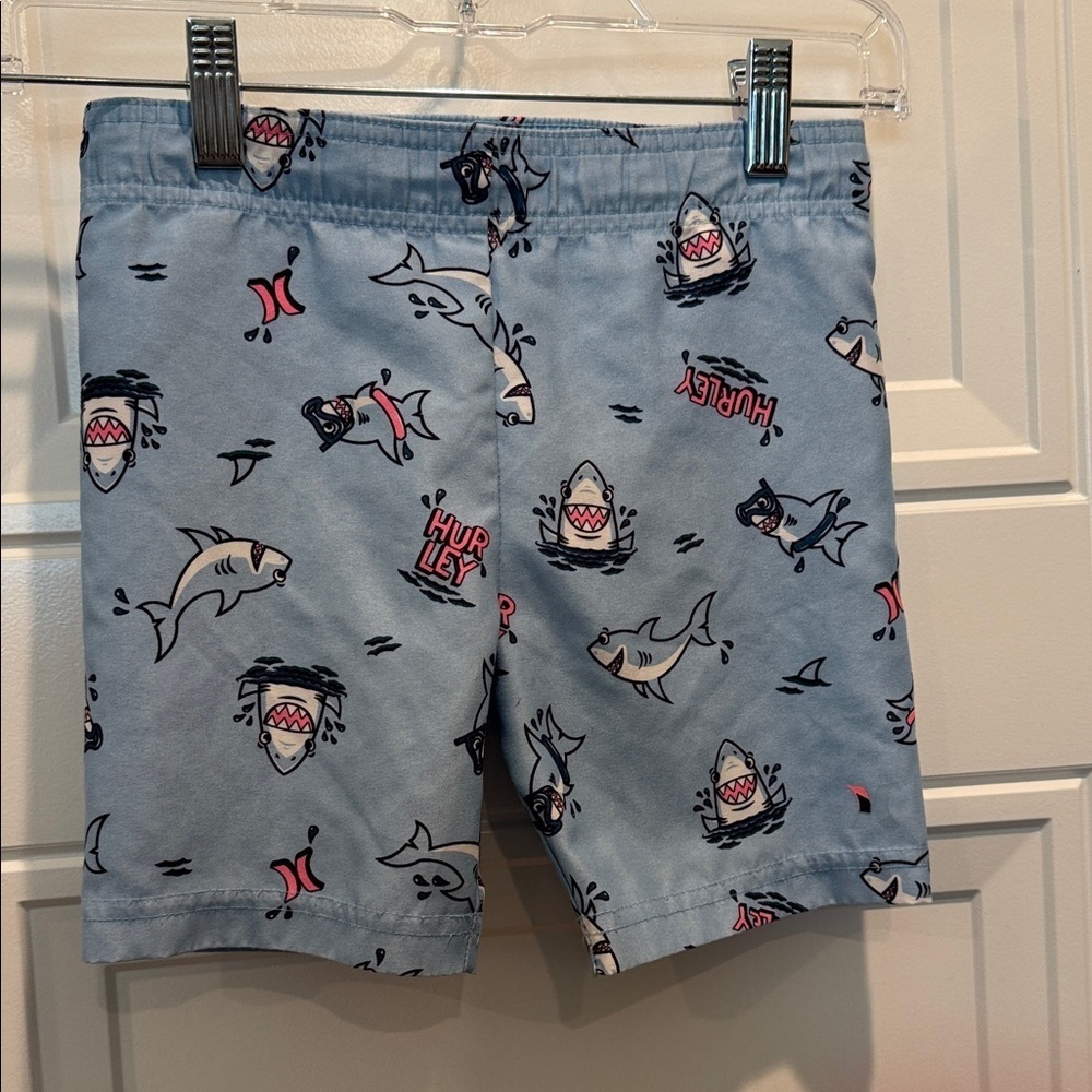 Hurley Light Blue Shark Pattern swim trunks